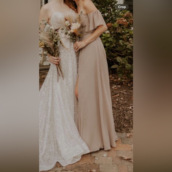 Azazie Sue Bridesmaids Dress Taupe Size 2 - Picture 4 of 6